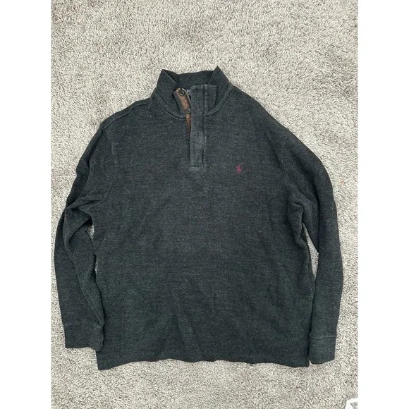 Men's VTG Polo Ralph Lauren Pullover Quarter Zip Button Size XL Charcoal Gray - Picture 8 of 9